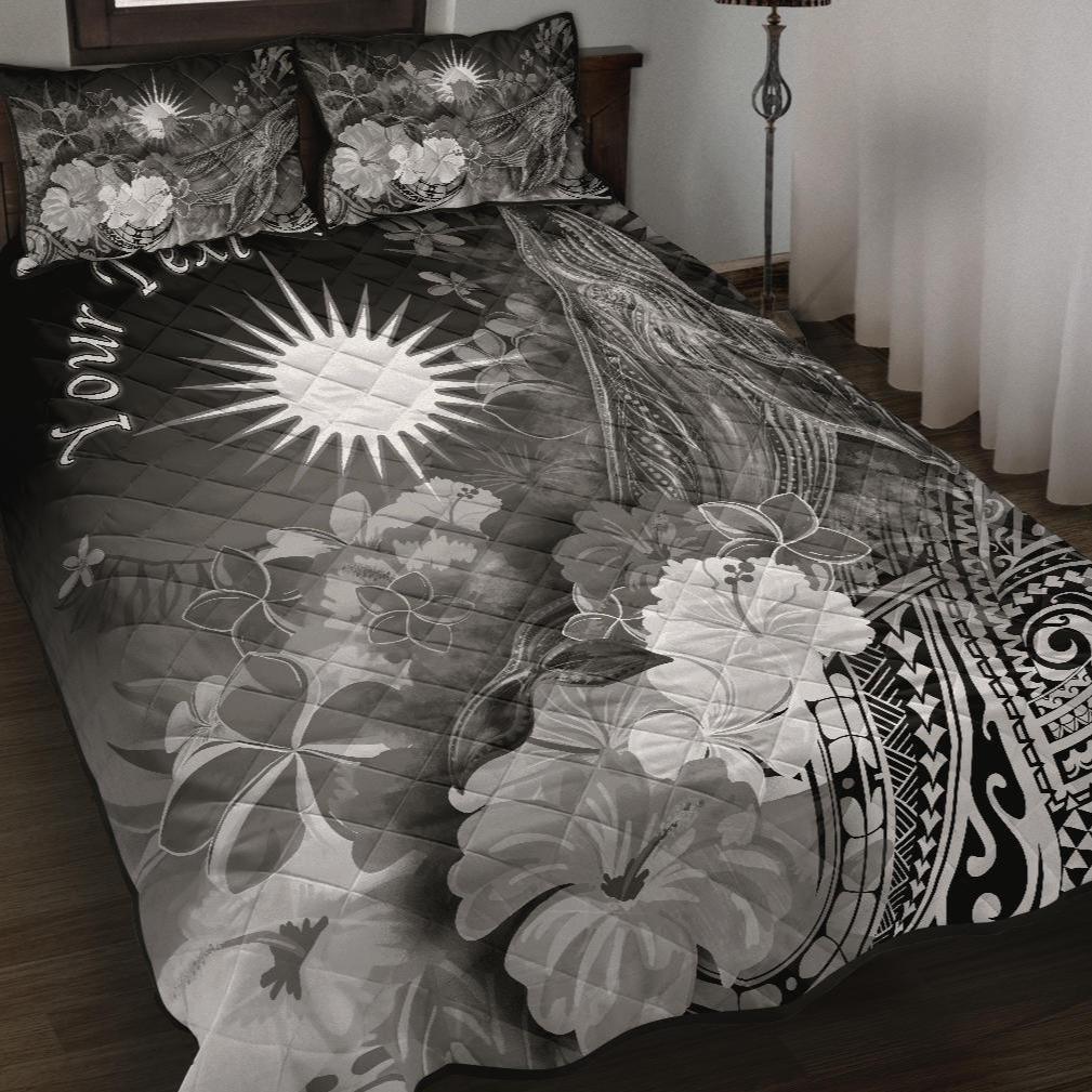 Marshall Islands Custom Personalised Quilt Bed Set - Humpback Whale with Tropical Flowers (White) White - Polynesian Pride