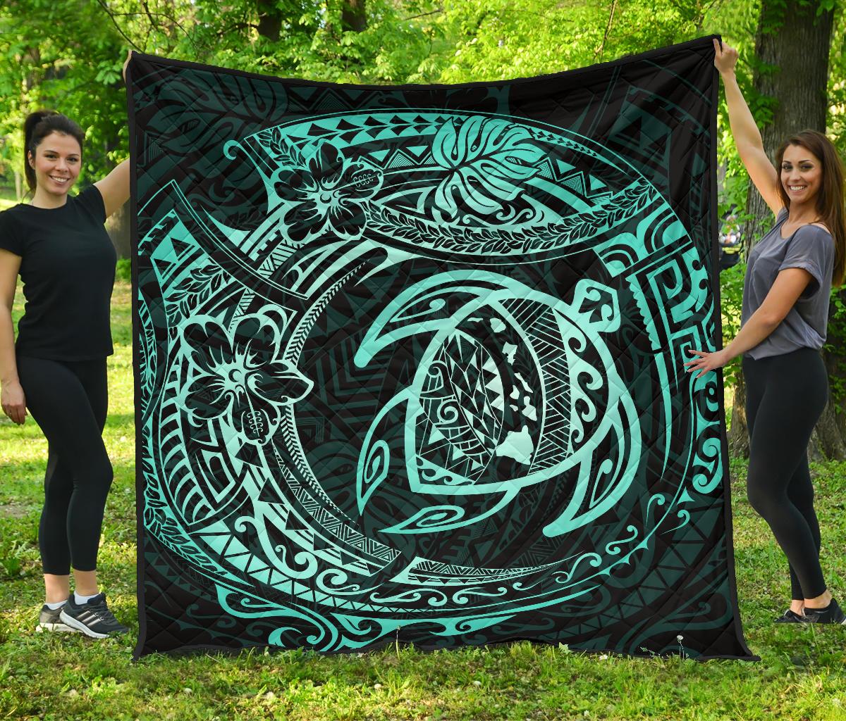 Hawaiian Turtle Polynesian Premium Quilt Black - Polynesian Pride