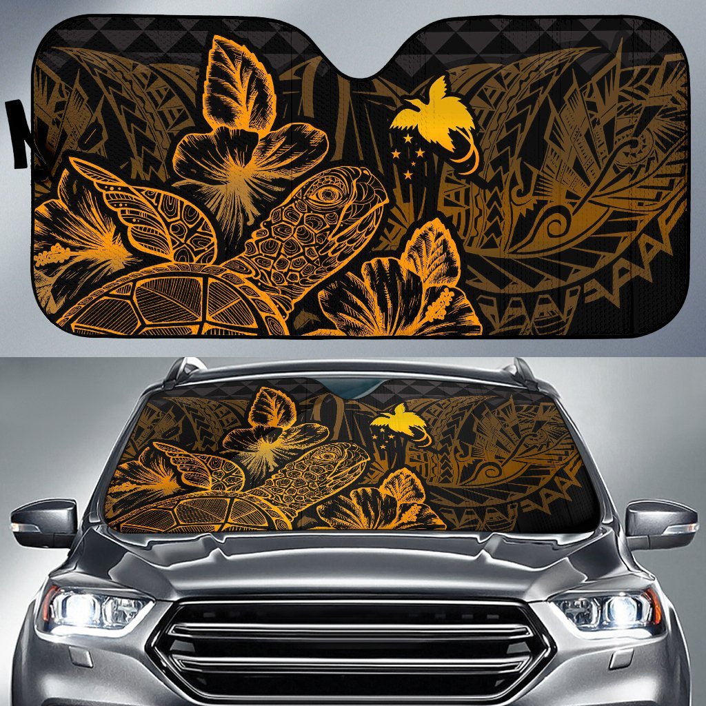 Papua New Guinea Auto Sun Shades Turtle Hibiscus Gold Auto Sun Shade Universal Fit Gold - Polynesian Pride