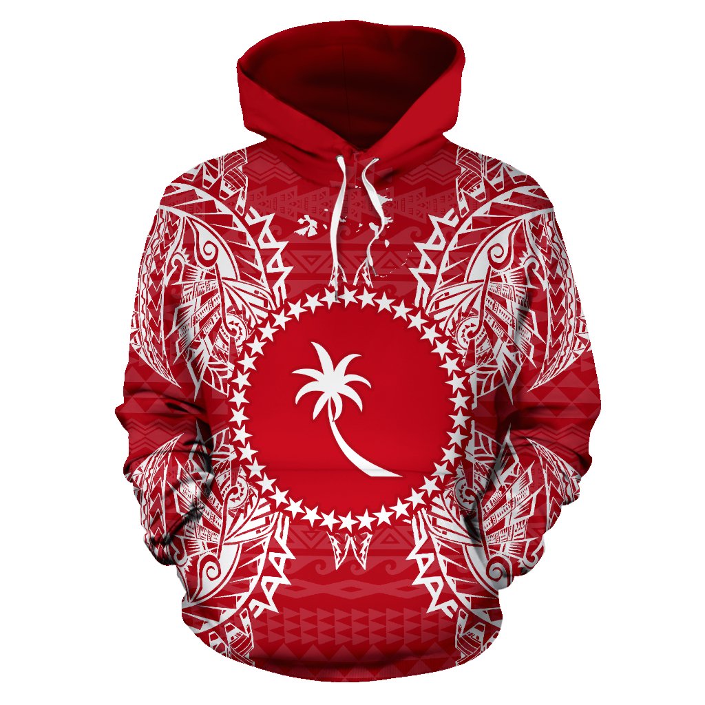 Chuuk Polynesian ll Over Hoodie Map Red White - Polynesian Pride