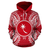 Chuuk Polynesian ll Over Hoodie Map Red White - Polynesian Pride