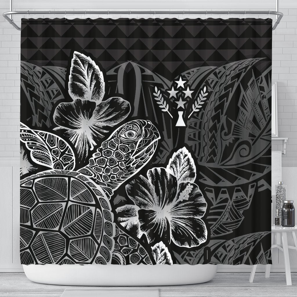 Kosrae Shower Curtain Turtle Hibiscus Black 177 x 172 (cm) Black - Polynesian Pride