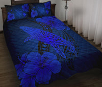 Hawaiian Whale Swim Hibiscus Polynesian Quilt Bedding Set - Blue - Polynesian Pride