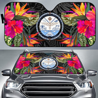 Marshall Islands Auto Sun Shades - Hibiscus Pattern Auto Sun Shade Universal Fit Black - Polynesian Pride