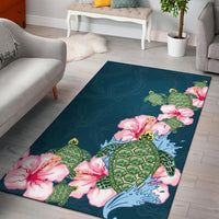 Hibiscus Turtle Dance Area Rug AH Black - Polynesian Pride