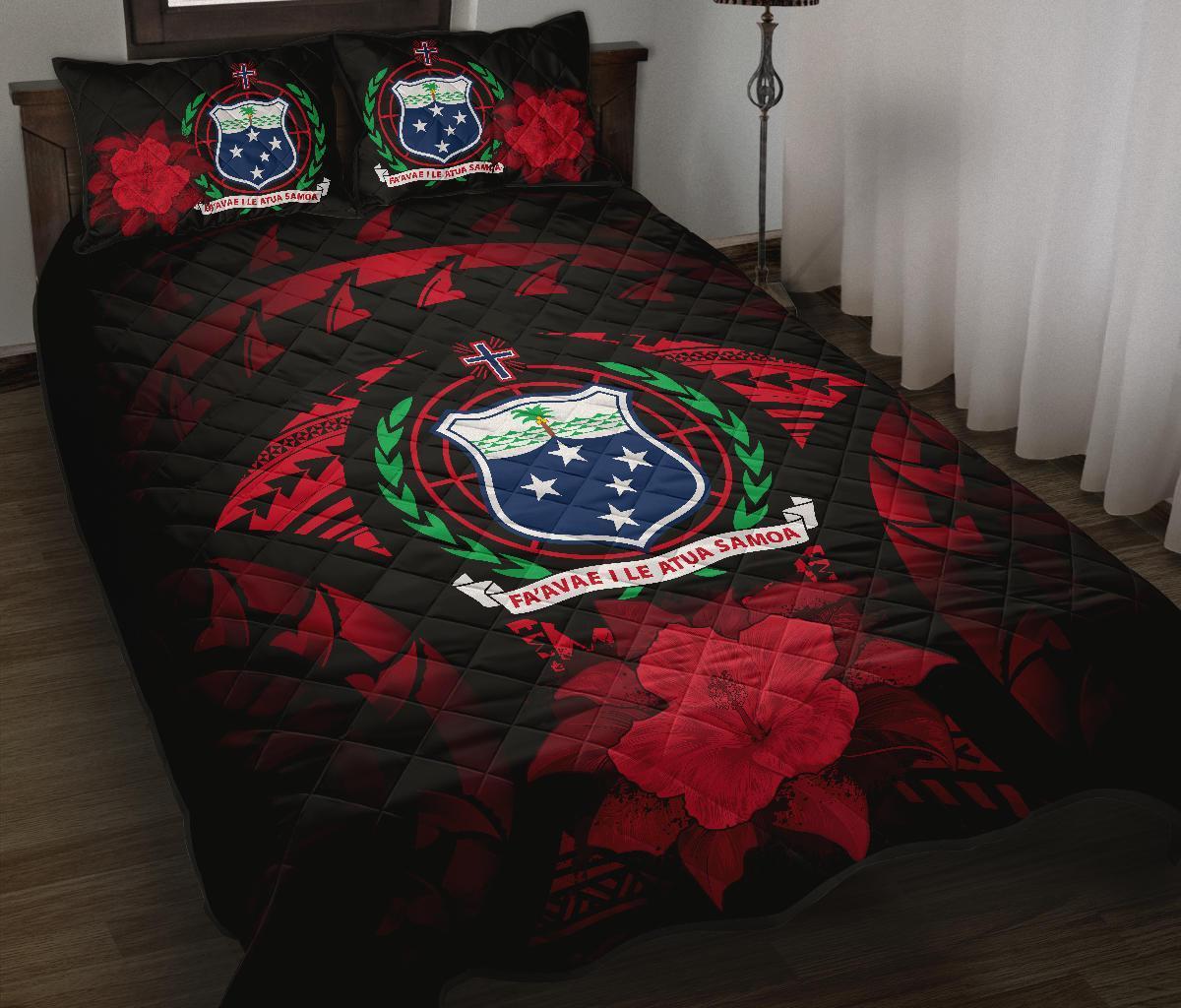 Samoa Polynesian Quilt Bed Set Hibiscus Red Black - Polynesian Pride