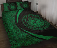 Hawaii Coat Of Arms Polynesian Quilt Bed Set - Circle Style Green - Polynesian Pride