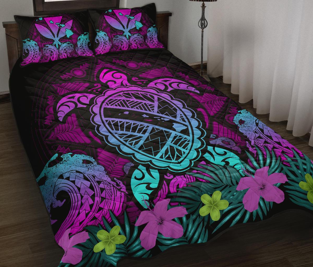 Hawaii Turtle Polynesian Turquoise Quilt Bed Set - Kuly Style - Polynesian Pride