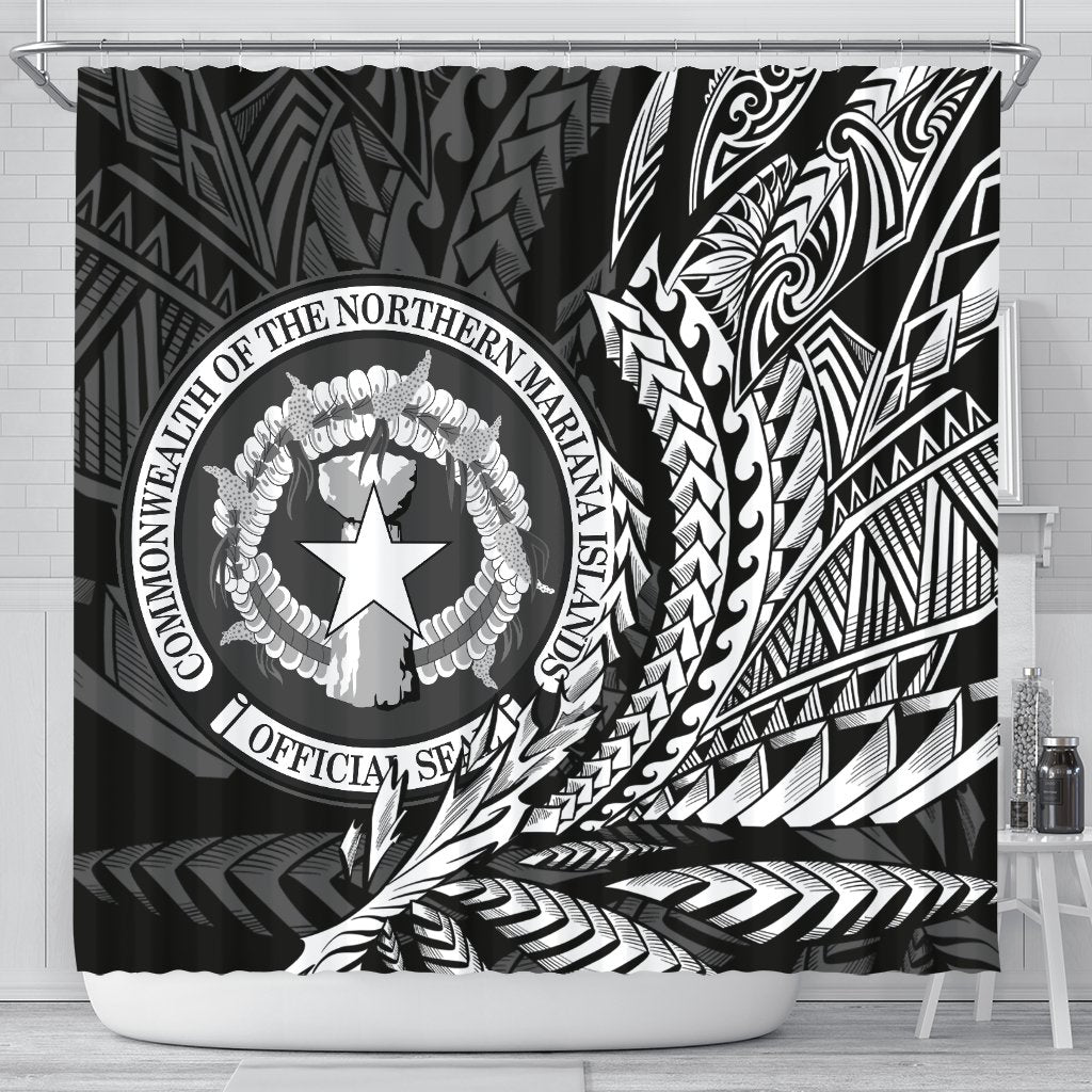 Northern Mariana Islands Shower Curtains - Wings Style 177 x 172 (cm) Black - Polynesian Pride