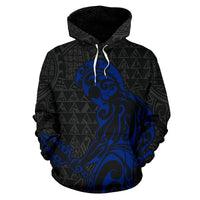 Polynesian Kakau Helmet Weapon Blue Kanaka Warrior Hoodie - Polynesian Pride