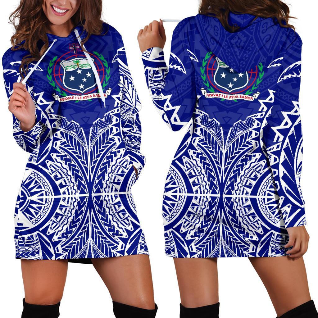 Samoa Hoodie Dress - Samoa Coat Of Arms Premium Blue - Polynesian Pride