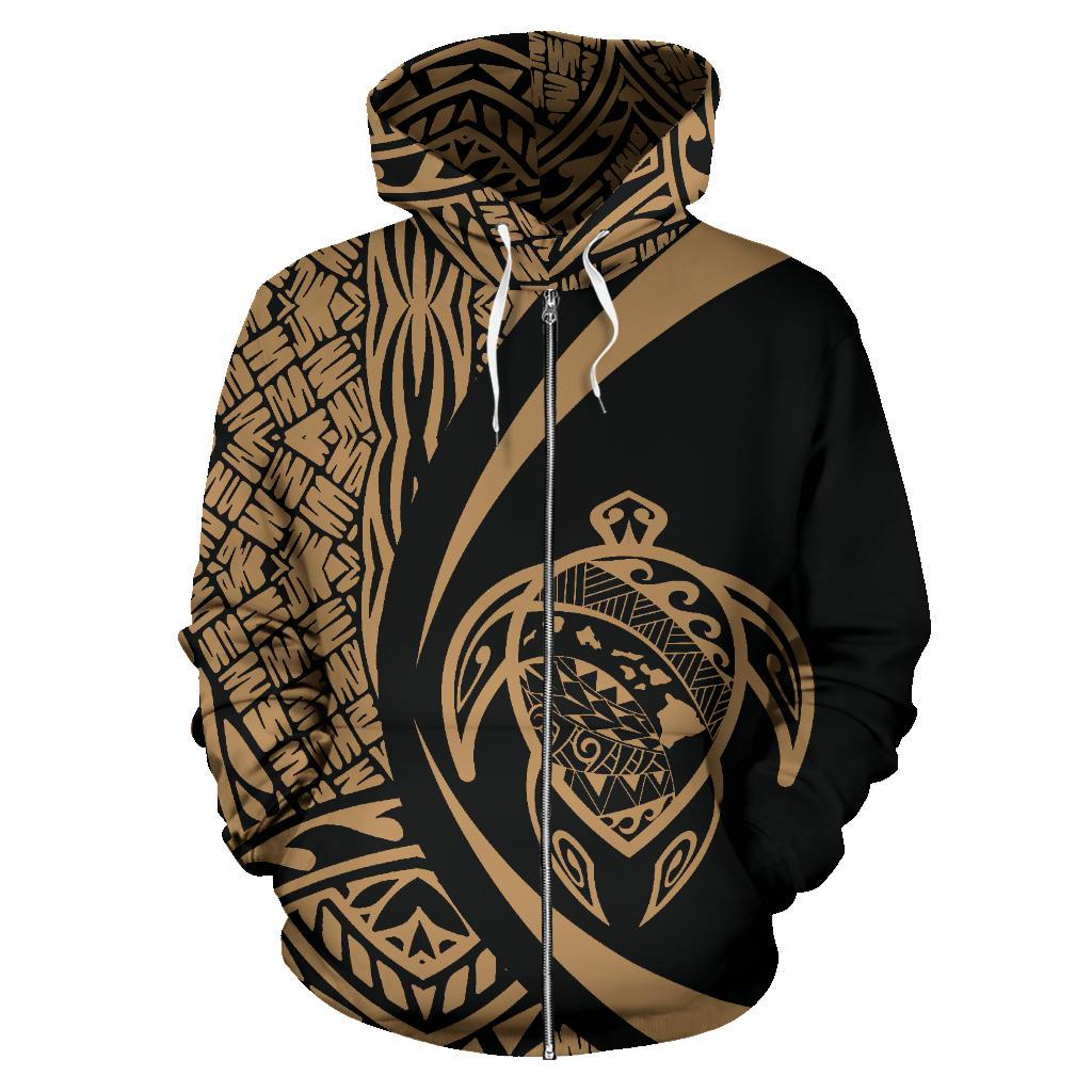 Polynesian Turtle Map of Hawaii Zip Hoodie Gold Circle Style - Polynesian Pride