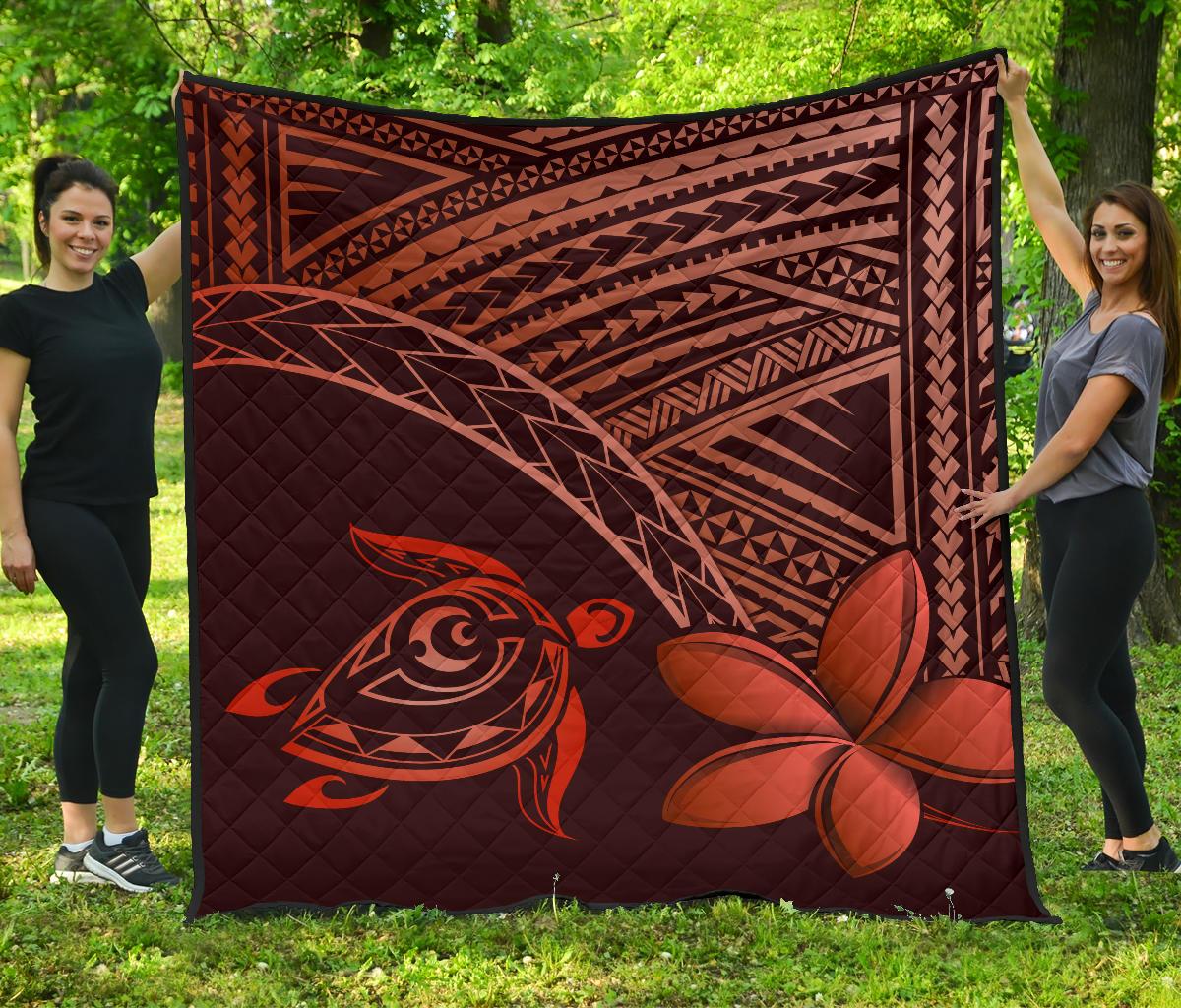 Hawaii Quilt - Hawaii Turtle Plumeria Quilt Red Red - Polynesian Pride