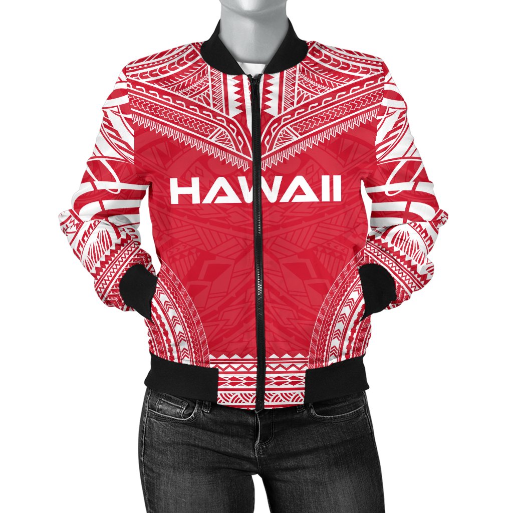 Hawaii Flag Polynesian Chief Women'S Bomber Jacket Red - Polynesian Pride