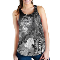 Samoa Women's Racerback Tank - Humpback Whale with Tropical Flowers (White) - Polynesian Pride