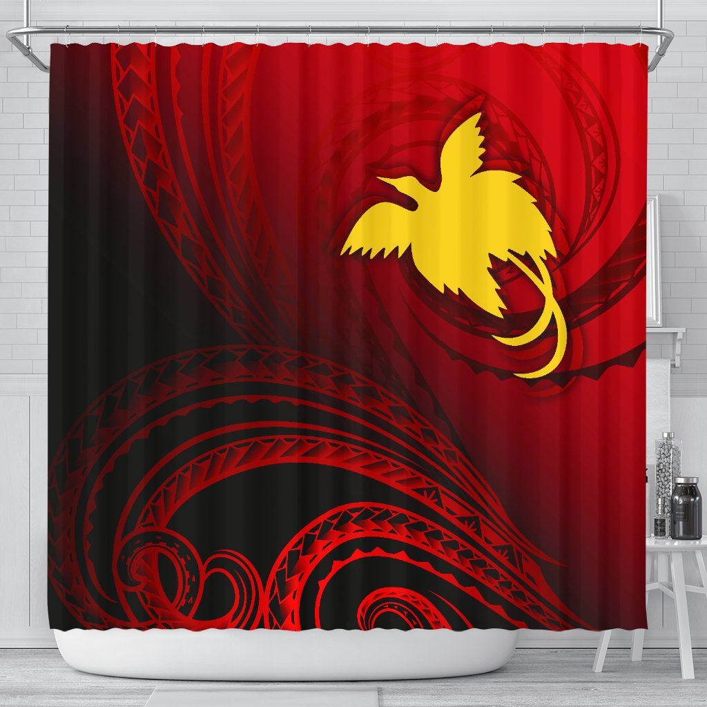 Papua New Guinea Shower Curtain - Raggiana Bird of Paradise Polynesian Patterns 177 x 172 (cm) Red - Polynesian Pride