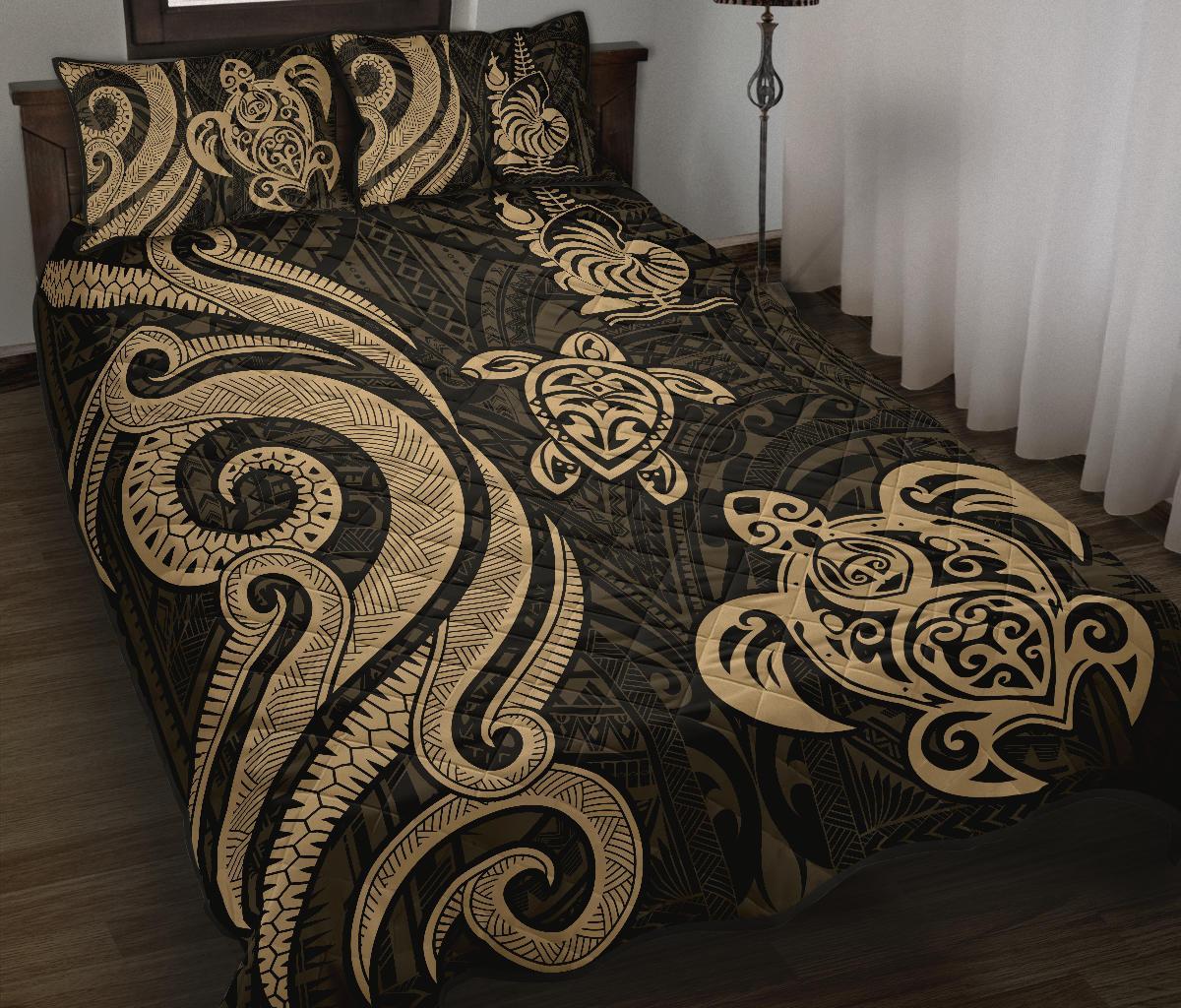 New Caledonia Quilt Bed Set - Gold Tentacle Turtle Gold - Polynesian Pride