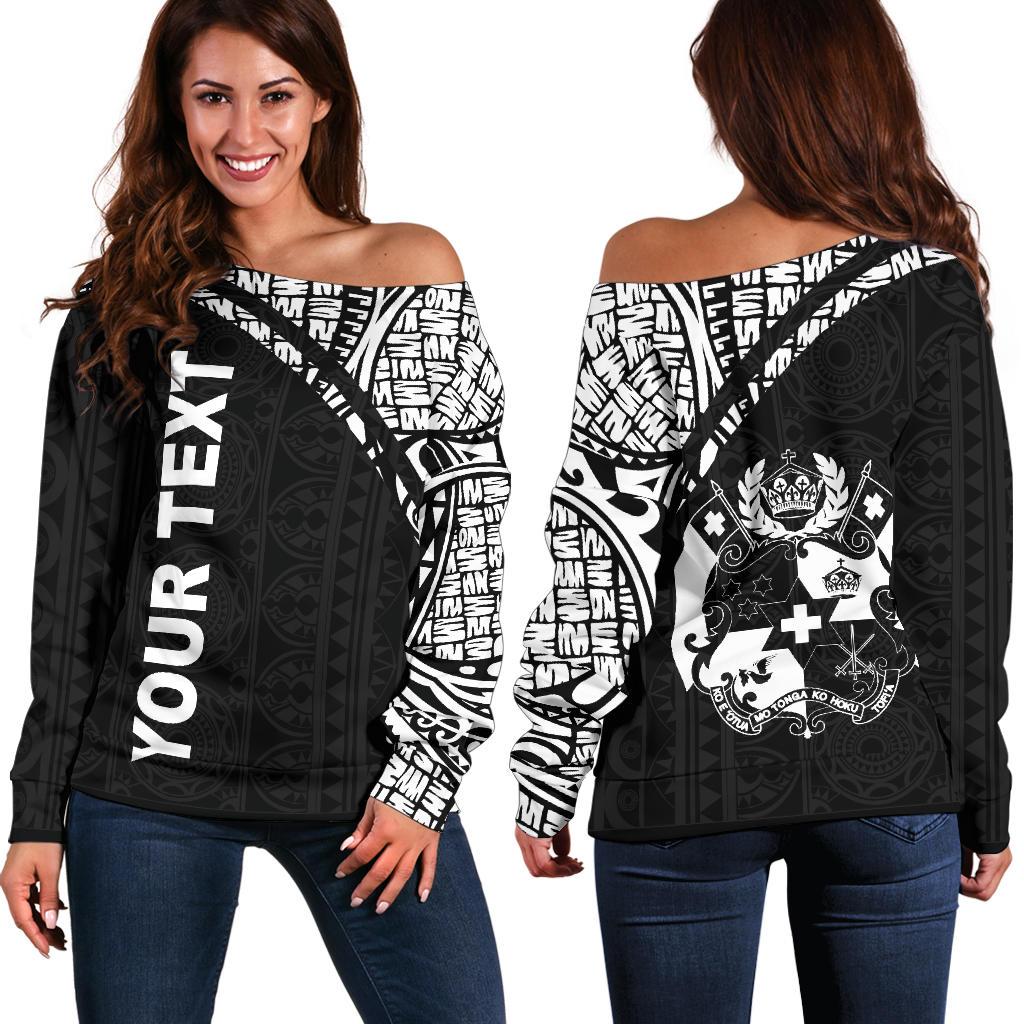 Tonga Women's Off Shoulder Sweater - Custom Personalised Curve Style Black - Polynesian Pride