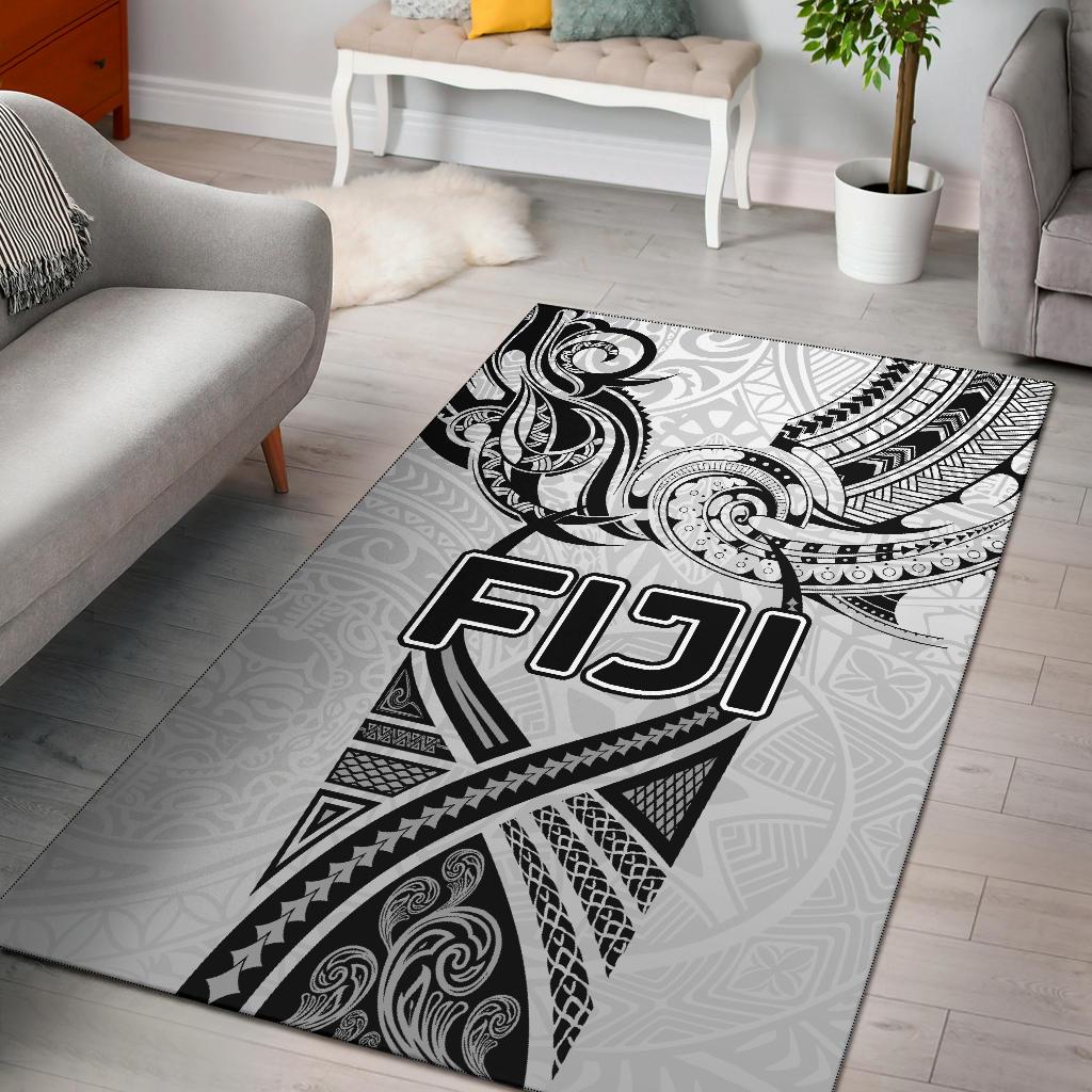 Fiji Rugby Area Rug Polynesian Waves Style White - Polynesian Pride
