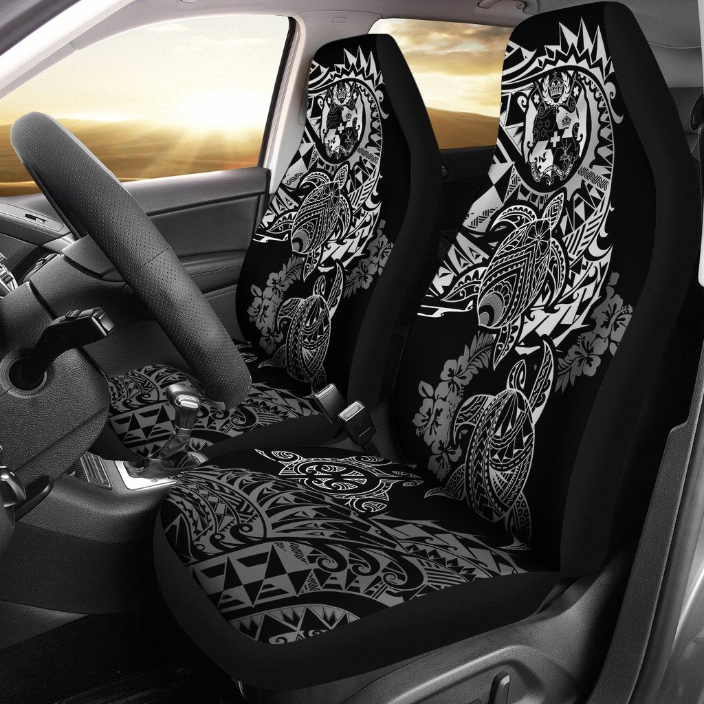 Tonga Polynesian Car Seat Covers - White Turtle Flowing Universal Fit White - Polynesian Pride