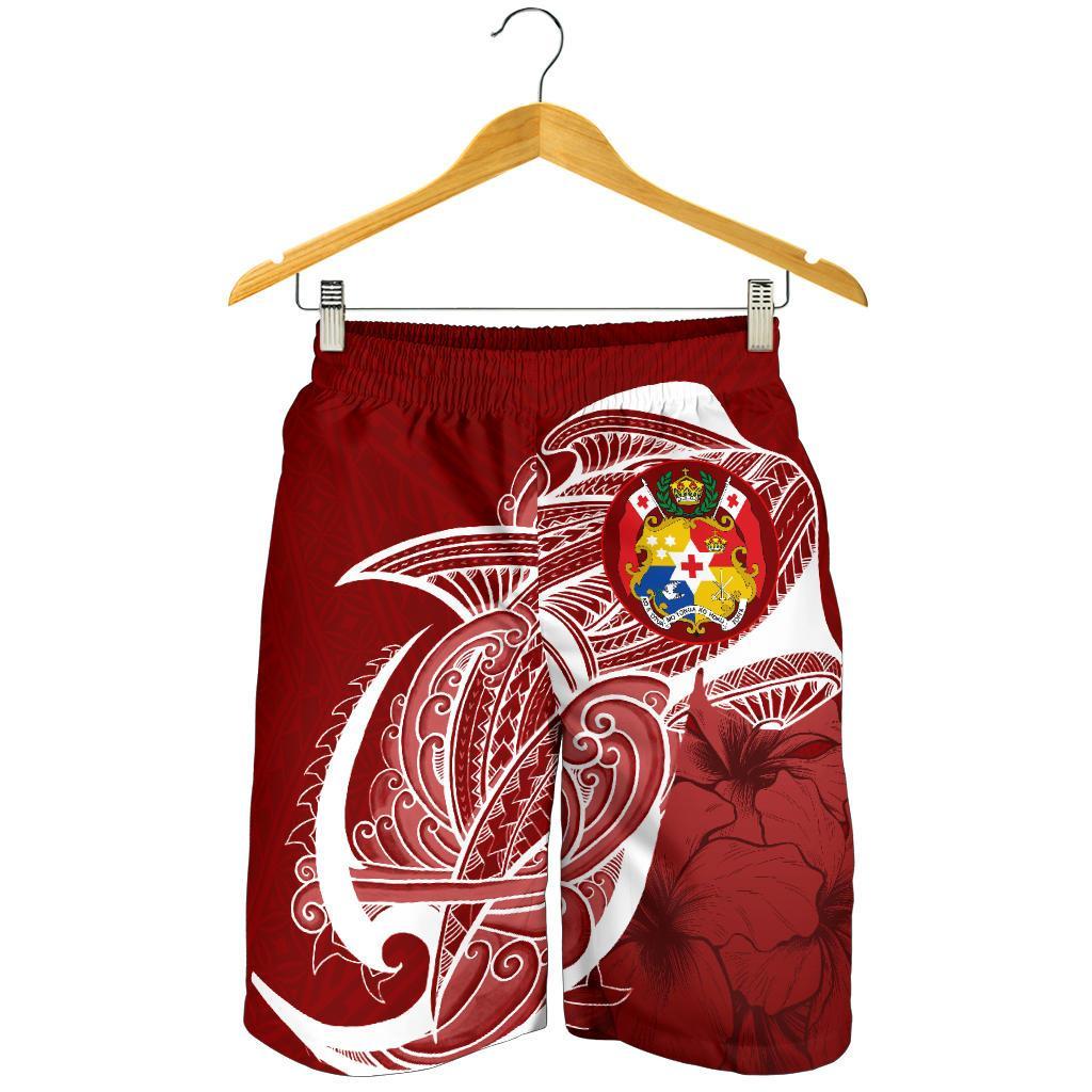 Tonga All Over Print Men'S Shorts Shark Coat Of Arms Red - Polynesian Pride