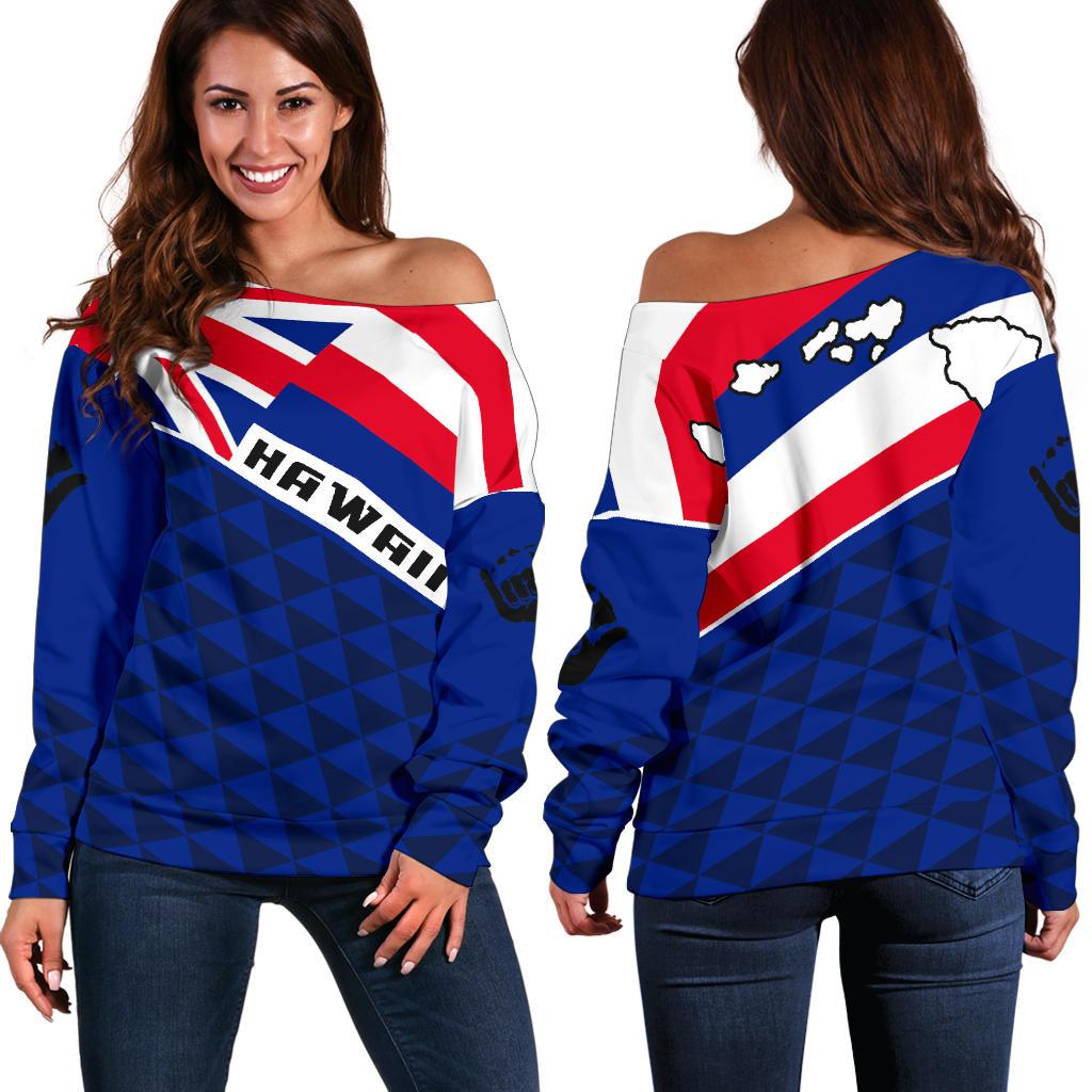 Hawaii Flag Women's Off Shoulder Sweater Blue - Polynesian Pride