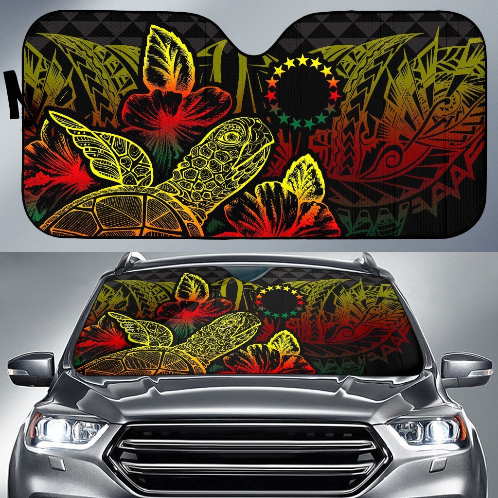 Cook Islands Auto Sun Shades Turtle Hibiscus Reggae Auto Sun Shade Universal Fit Reggae - Polynesian Pride