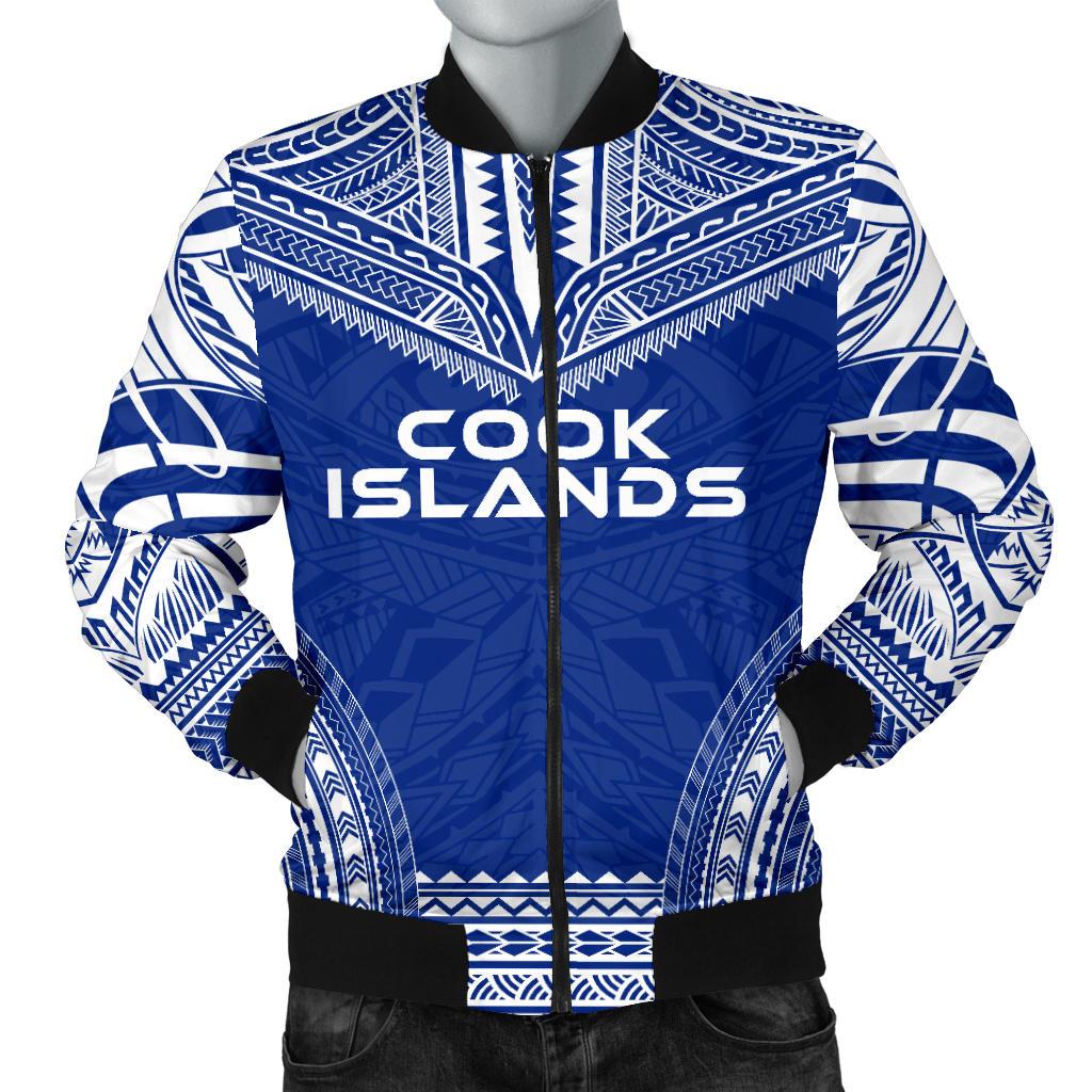 Cook Islands Flag Polynesian Chief Men's Bomber Jacket Blue - Polynesian Pride