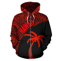 Hawaii Zip up Hoodie Hawaii Coconut Tree Polynesian Tattoo Red Version - Polynesian Pride