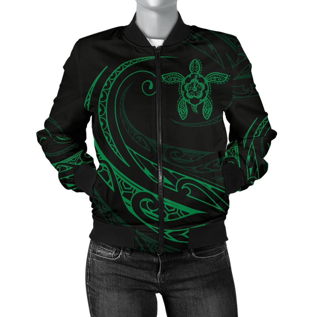 Hawaii Turtle Polynesian Women's Bomber Jacket - Green - Frida Style Green - Polynesian Pride