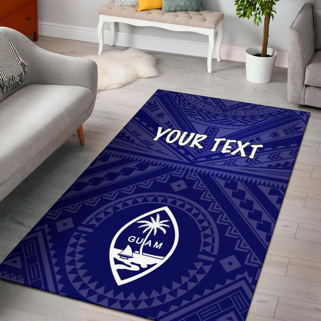 Guam Personalised Area Rug - Guam Seal With Polynesian Tattoo Style (Blue) - Polynesian Pride
