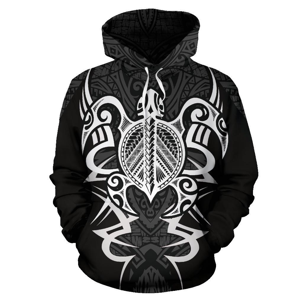 Hawaii Turtle Tribal Gray Hoodie Armor Style - Polynesian Pride