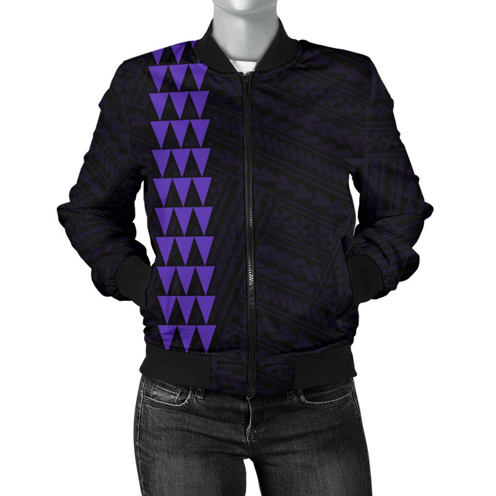 Hawaii Kakau Polynesian Kanaka Map Women's Bomber Jacket - Purple Purple - Polynesian Pride