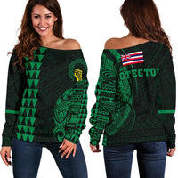 Hawaii Mauna Kea Polynesian Women's Off Shoulder Sweater - Green Green - Polynesian Pride