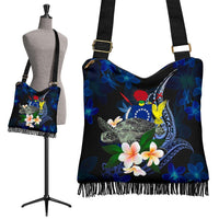 Cook Islands Polynesian Boho Handbag - Turtle With Plumeria Flowers One Style One Size Blue - Polynesian Pride