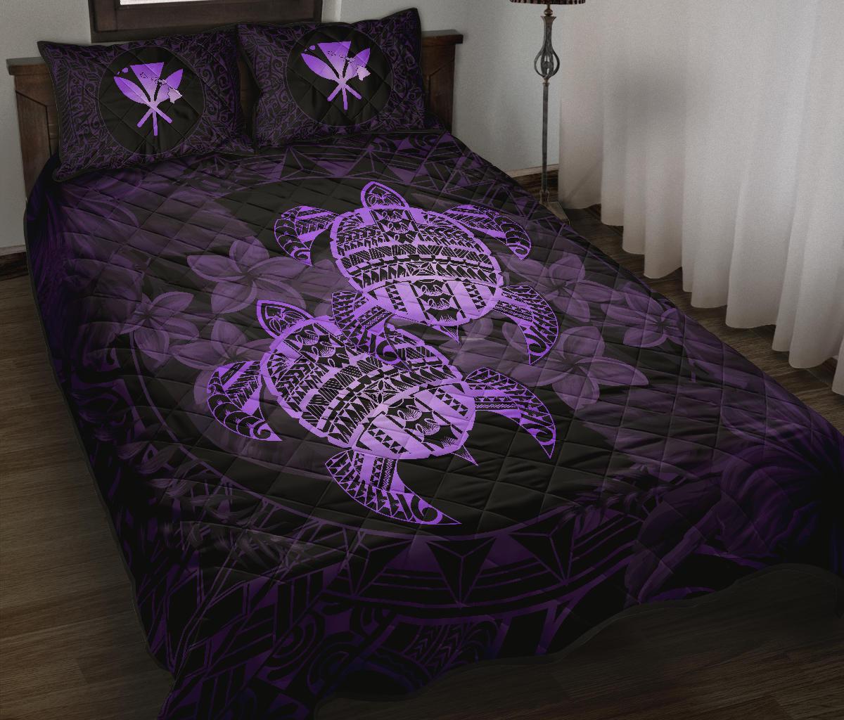 Hawaii Quilt Bed Set - Turtle Strong Pattern Hibiscus Plumeria Violet AH Violet - Polynesian Pride