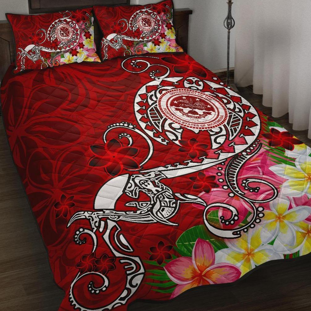 FSM Quilt Bed Set - Turtle Plumeria (Red) Red - Polynesian Pride