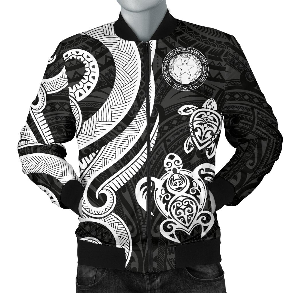 Northern Mariana Men's Bomber Jacket - Tentacle Turtle White White - Polynesian Pride