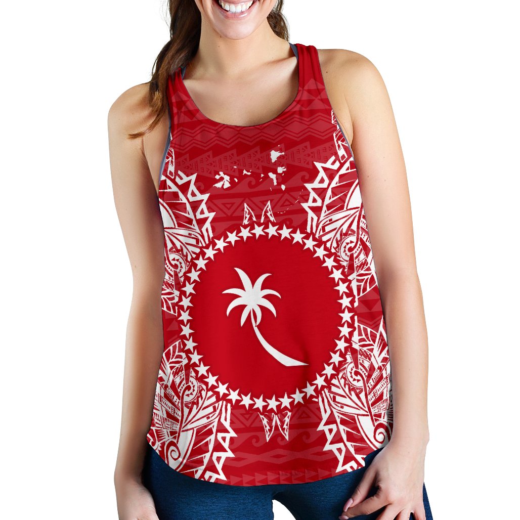 Chuuk Polynesian Women Tank Top Map Red White Red - Polynesian Pride