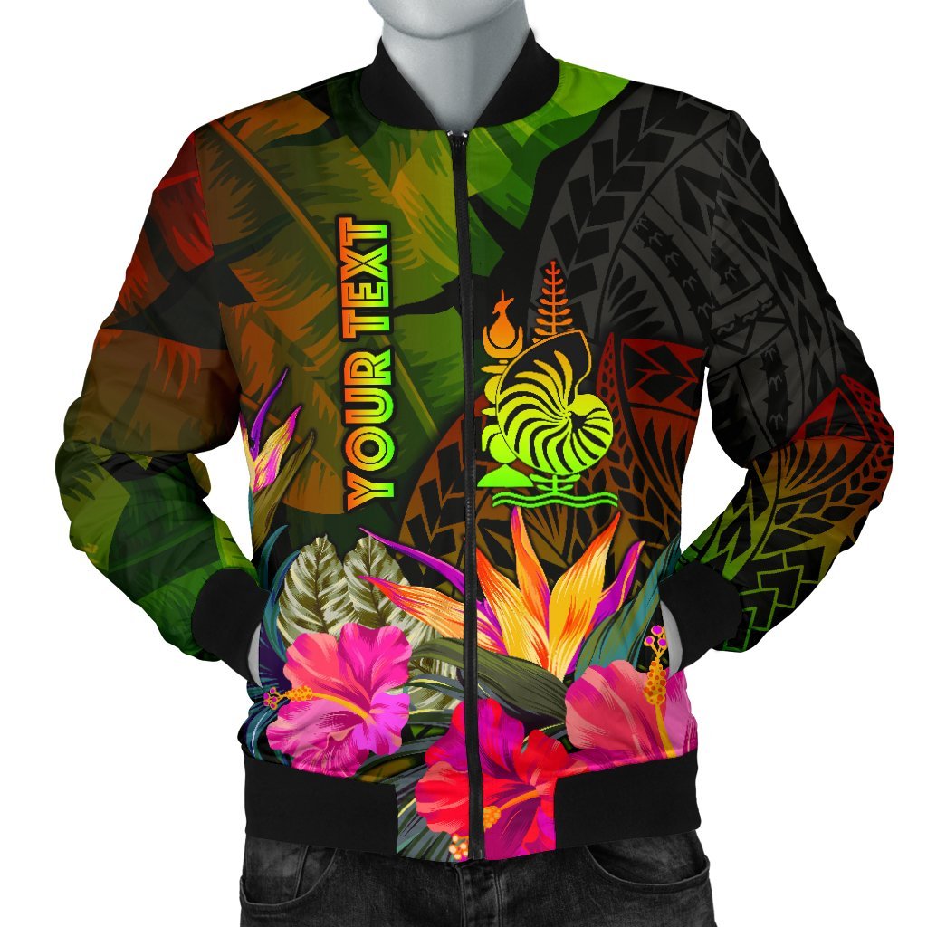 New Caledonia Polynesian Personalised Men's Bomber Jacket - Hibiscus and Banana Leaves Reggae - Polynesian Pride