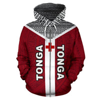 Tonga Tapa Zip Hoodie Tonga Flag Coat of Arms Polynesian Tattoo - Polynesian Pride