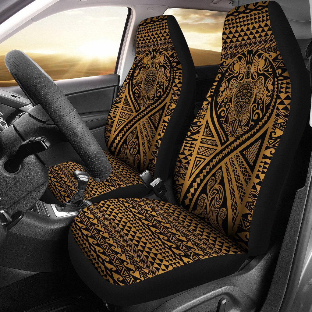 Hawaii Car Seat Covers - Turtle Polynesian Tattoo Gold Universal Fit Gold - Polynesian Pride