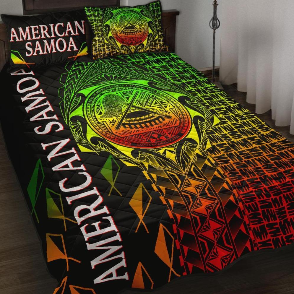 American Samoa Quilt Bed Set - AS Seal Rocket Style (Reggae) Black - Polynesian Pride