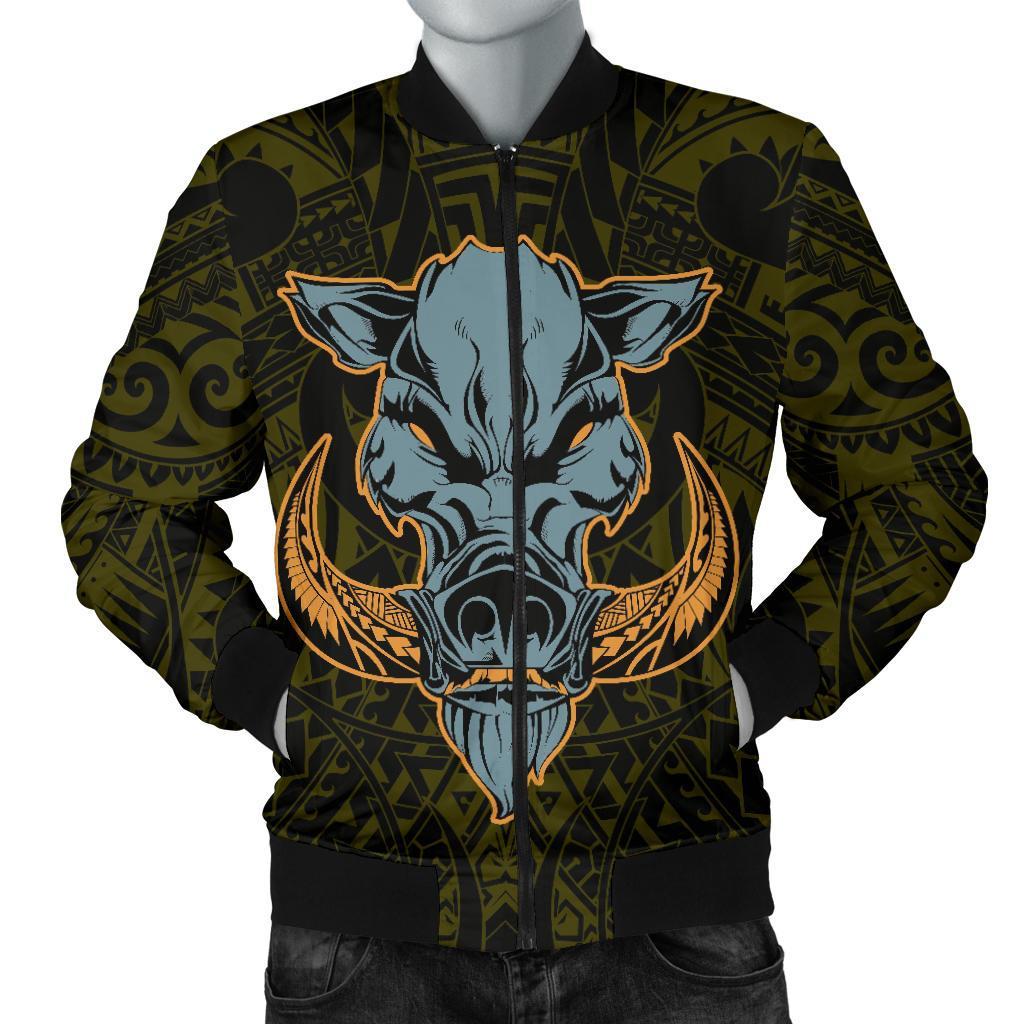 Hawaii Wild Boar Kamapua'a Men's Bomber Jacket - Yellow - Hawaiian Mythology Style Yellow - Polynesian Pride