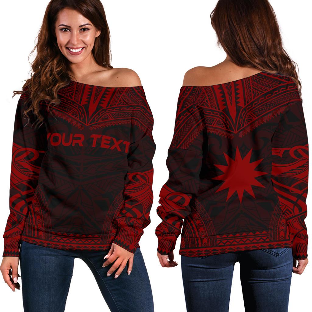 Nauru Polynesian Chief Custom Personalised Women's Off Shoulder Sweater - Red Version Red - Polynesian Pride