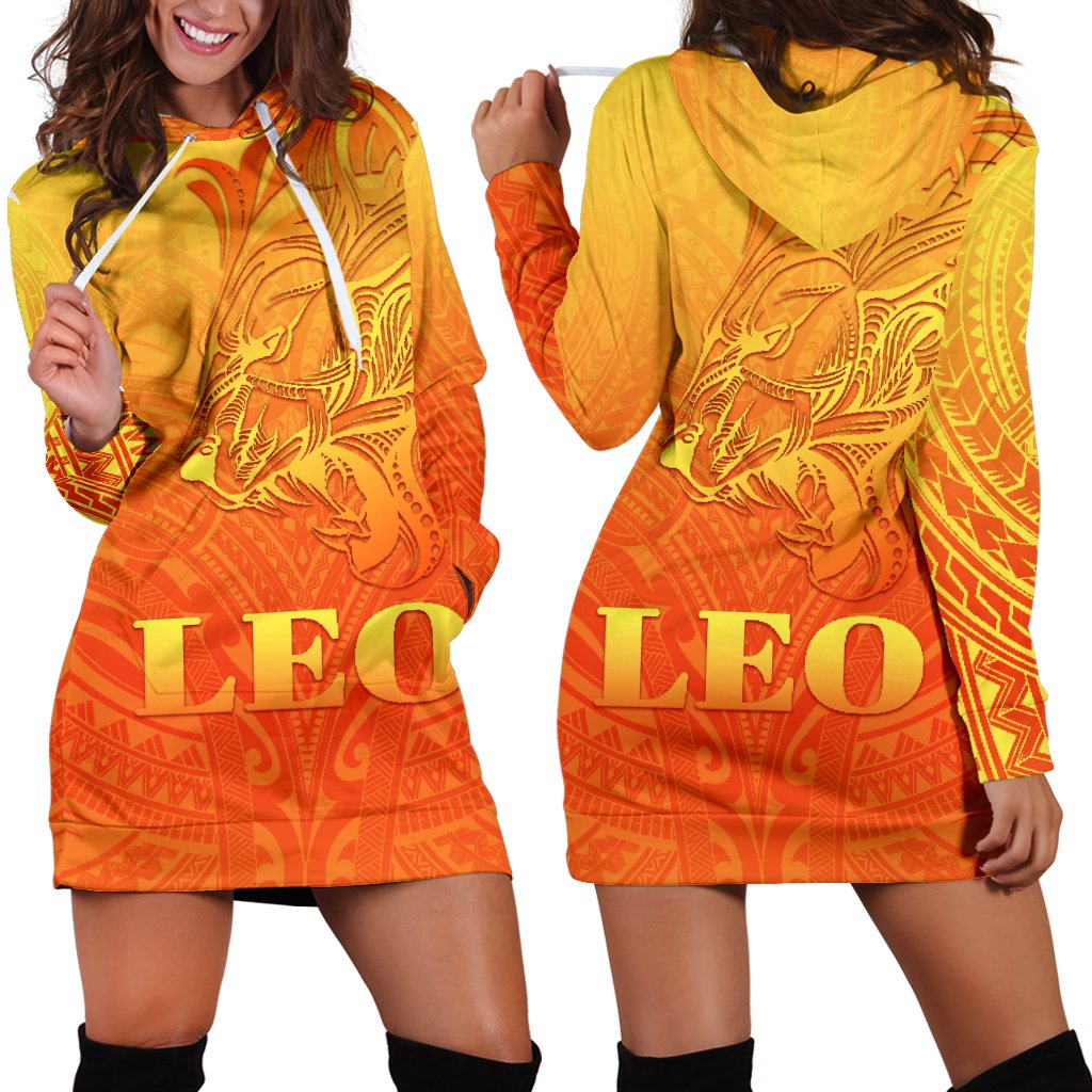 Sun In Leo Zodiac Women Hoodie Dress Polynesian Tattoo Simple - Orange Orange - Polynesian Pride