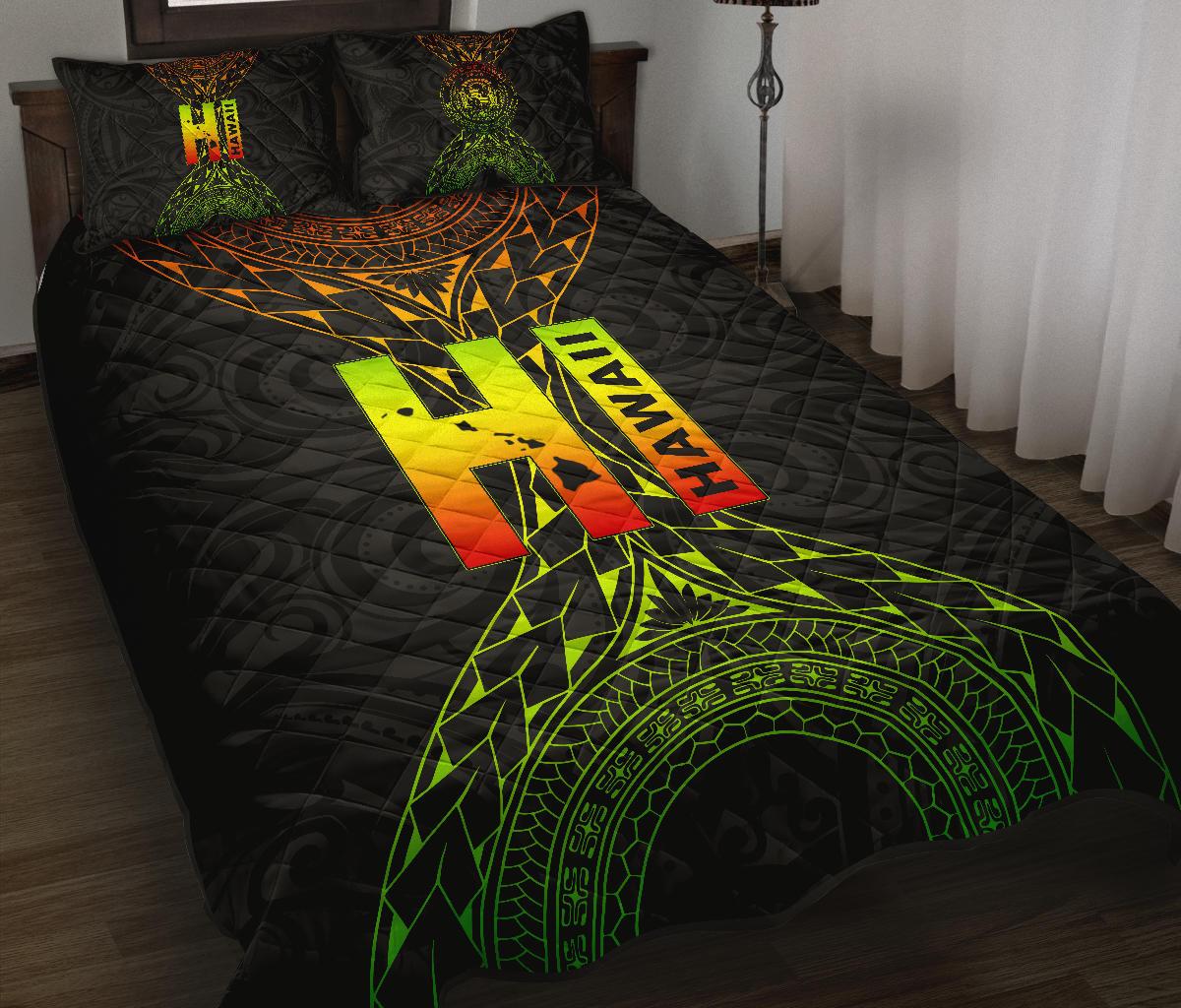 Hawaii Quilt Bed Set - Hawaii Map Polynesian Style Black - Polynesian Pride