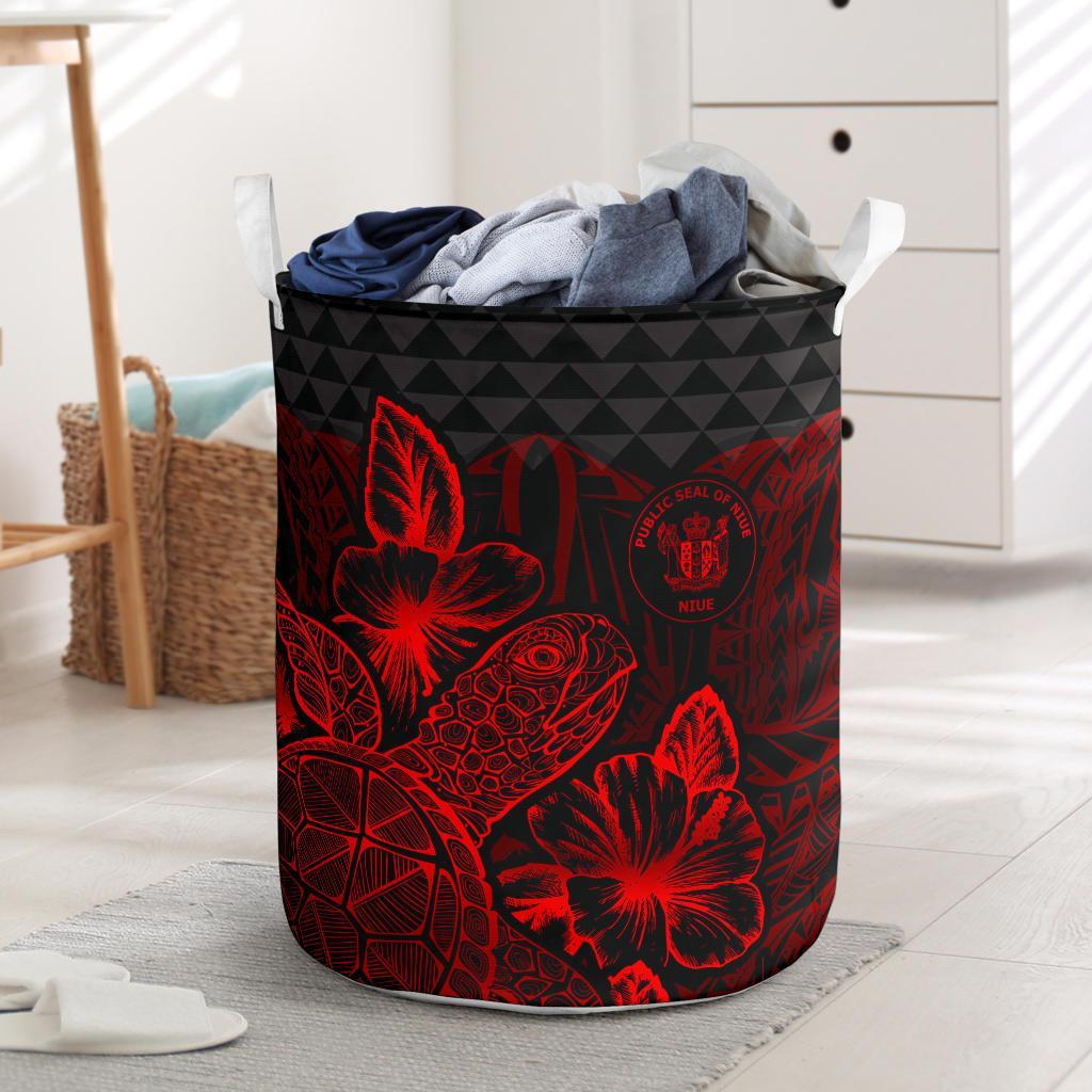 Niue Laundry Basket - Polynesian Turtle Hibiscus Red Laundry Basket One Size Red - Polynesian Pride