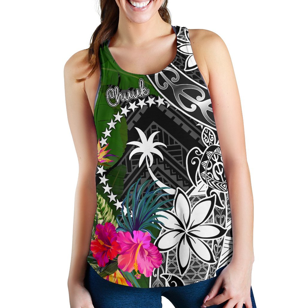 Chuuk Women Racerback Tank - Turtle Plumeria Banana Leaf - Polynesian Pride