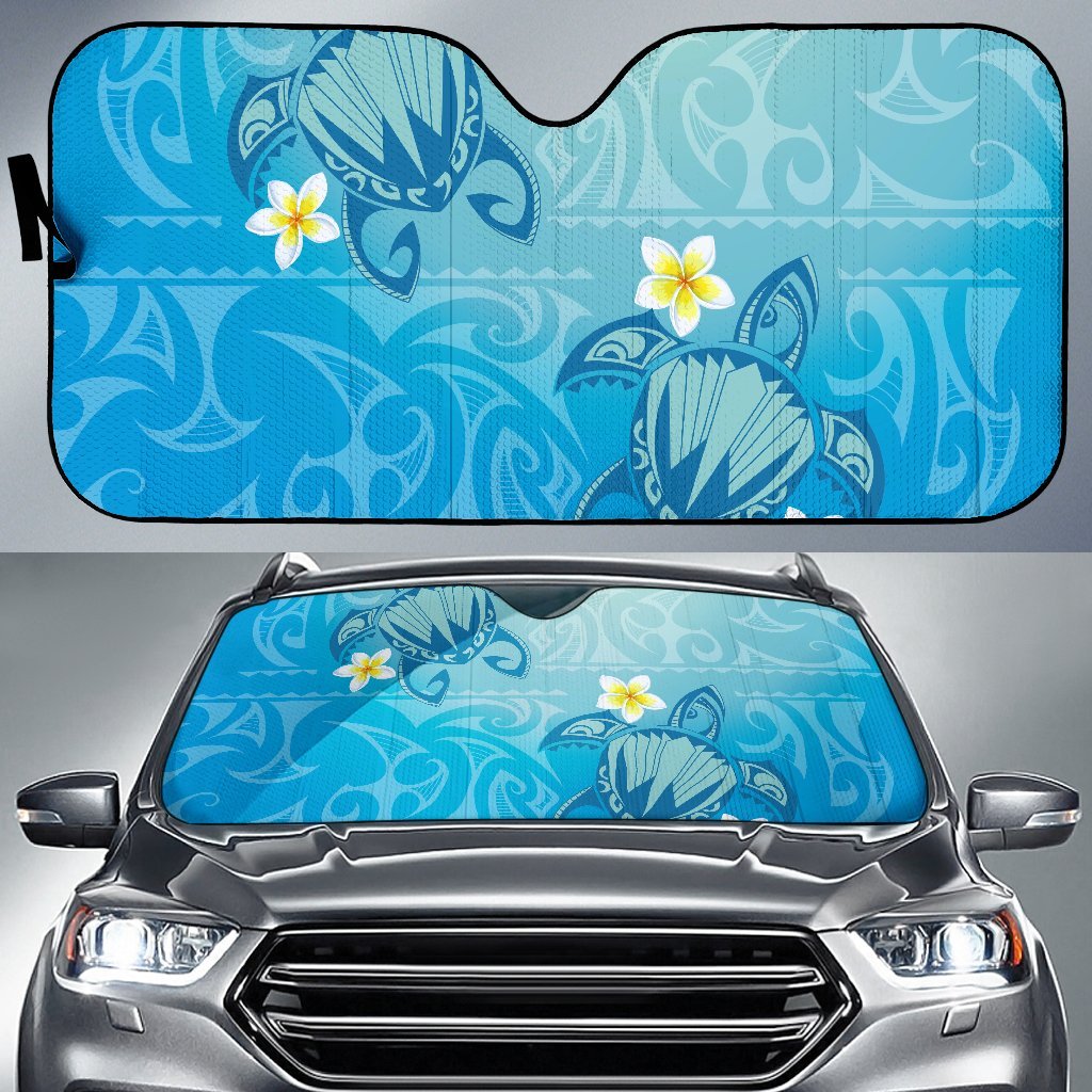 Hawaii Plumeria Deep Blue Turtle Car Sun Shade Auto Sun Shade Universal Fit Blue - Polynesian Pride